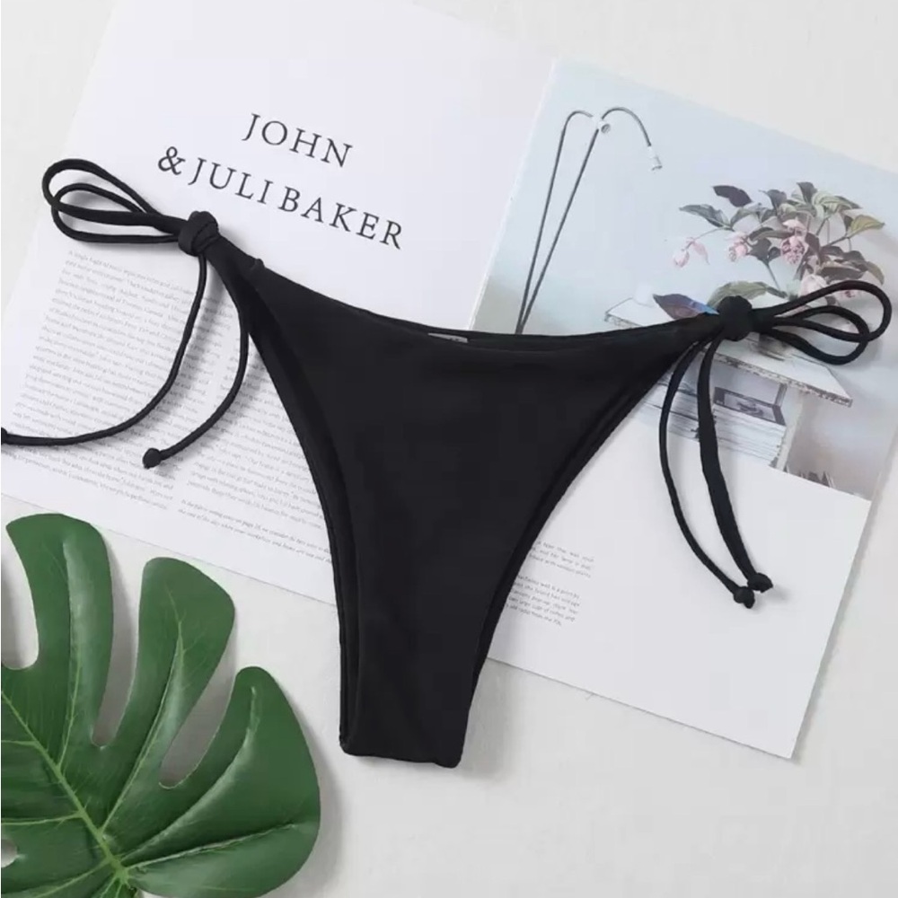 SHEIN Black Tie-Side Bikini Bottom